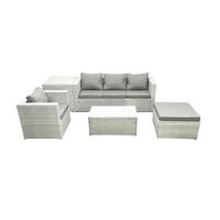 GARTENSET mit 3-SITZER SOFA,COUCHTISCH Polyrattan Hellgrau-Mix 5-Sitzer - Hellgrau/Grau, Glas/Kunststoff - Fimous
