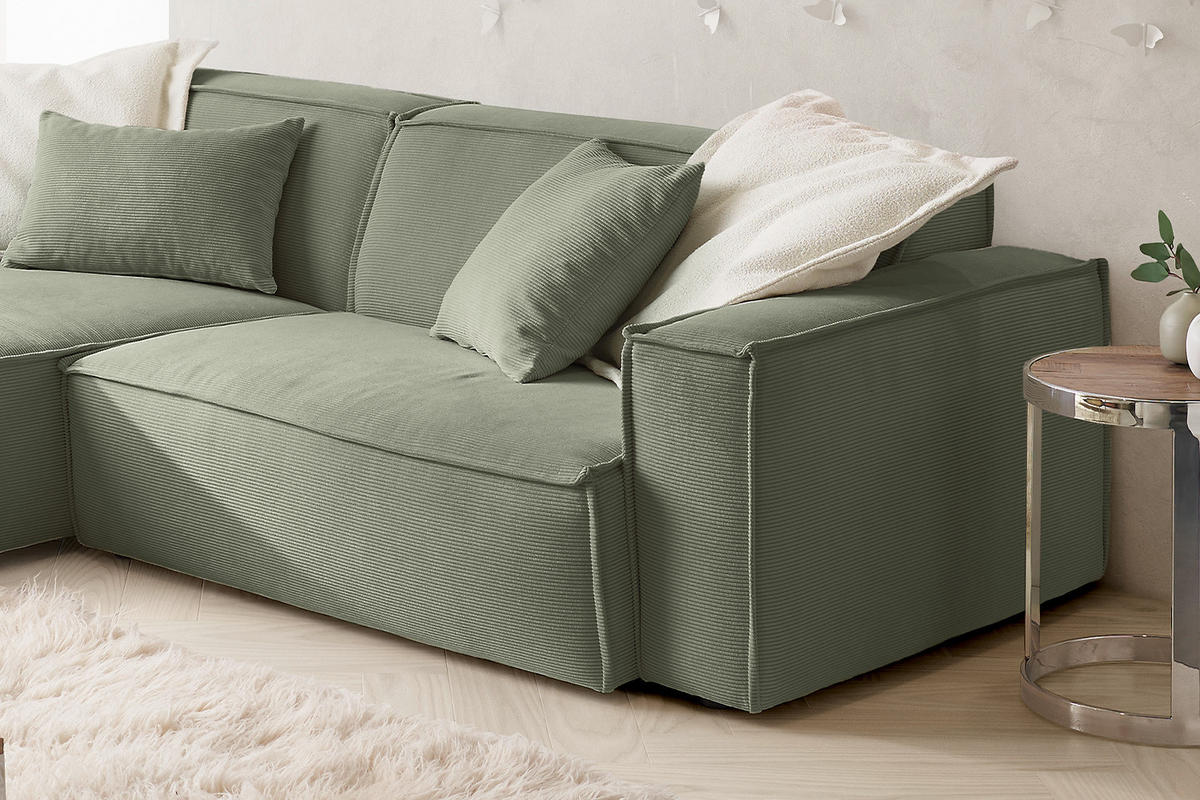 ECKSOFA SAMU Hellgrün Cord - Schwarz/Hellgrün, Textil (276/168cm) - KAWOLA