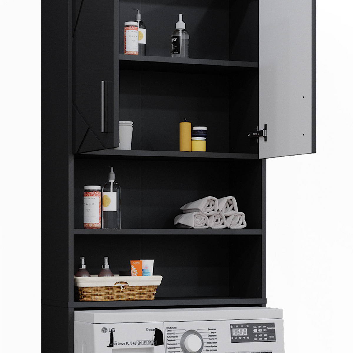 WASCHMASCHINENSCHRANK Irma Anthrazit 64 x 190.5 cm - Schwarz Hochglanz/Anthrazit, Holzwerkstoff (64/190.5/26cm) - Vicco