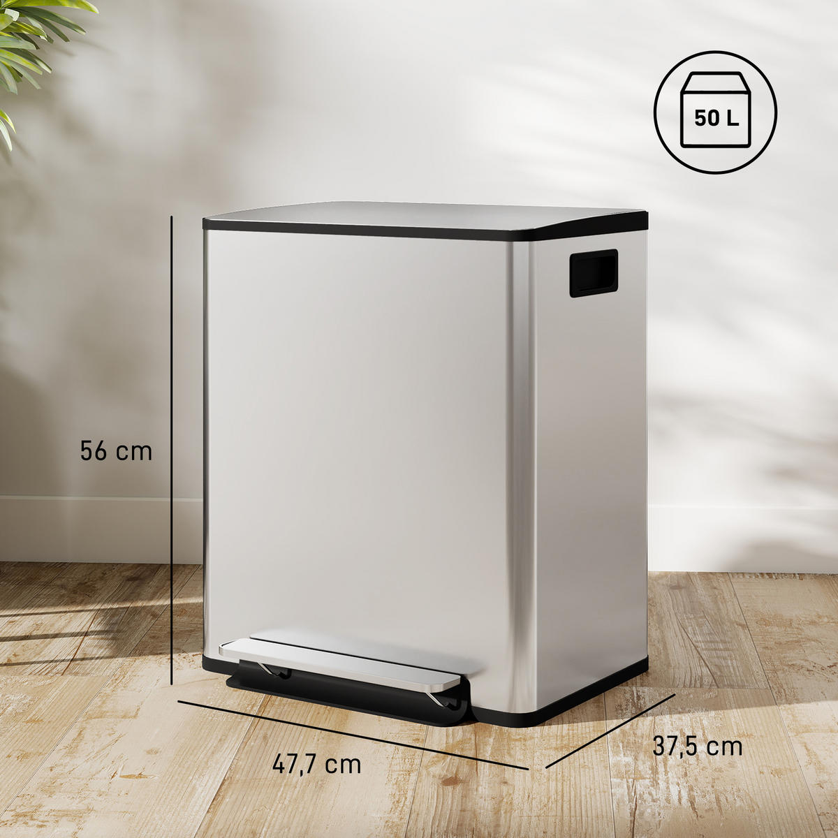 MÜLLTRENNER mit 2 Fächern Silber 47,7/37,5/56 cm - Silberfarben, Metall (47.7/56/37.5cm)