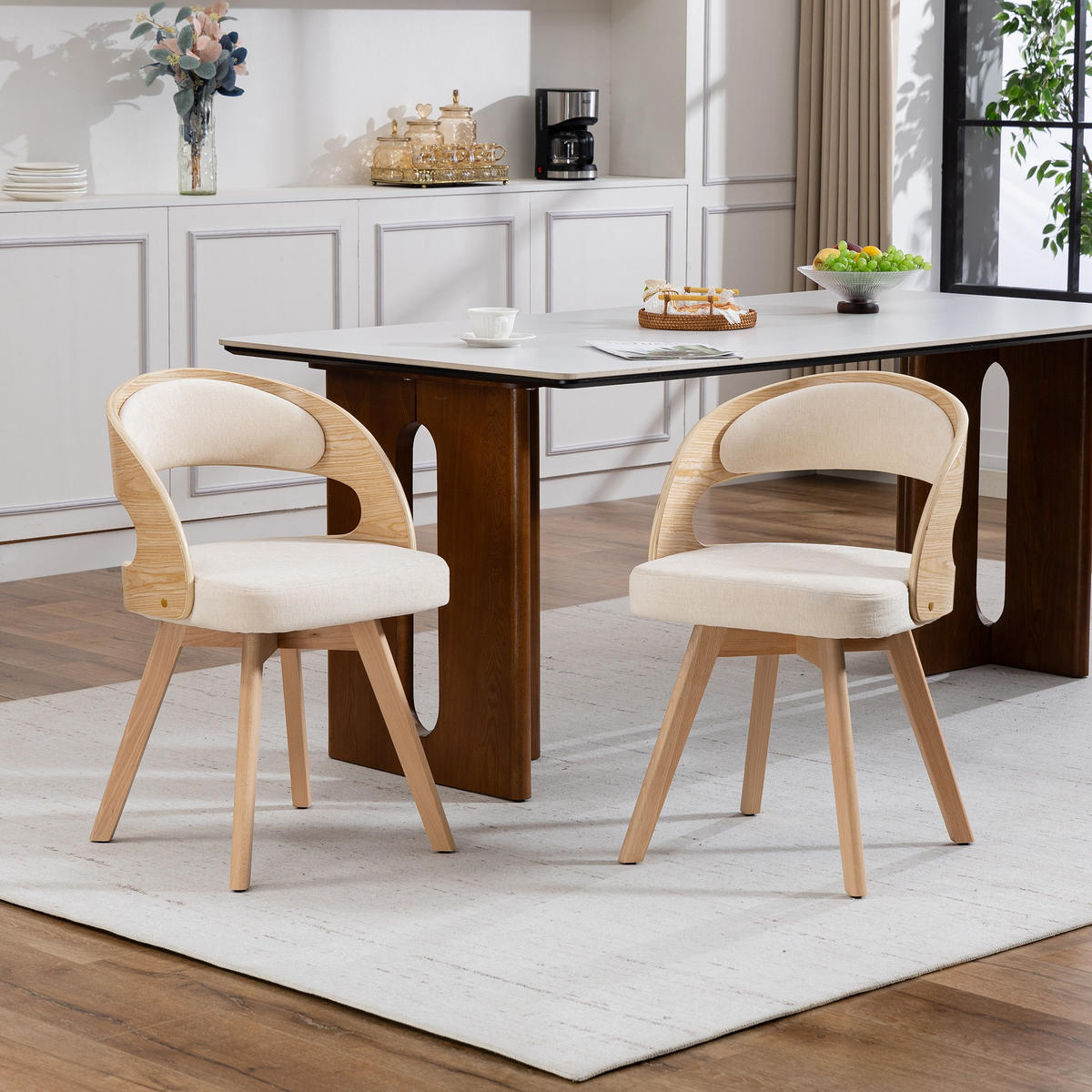 STUHL 2er-Set Esszimmerstuhl,360° drehbar,Massivholzrahmen,Leinenstoff,Beige - Beige, Holz (44/72/41cm) - LVHOM