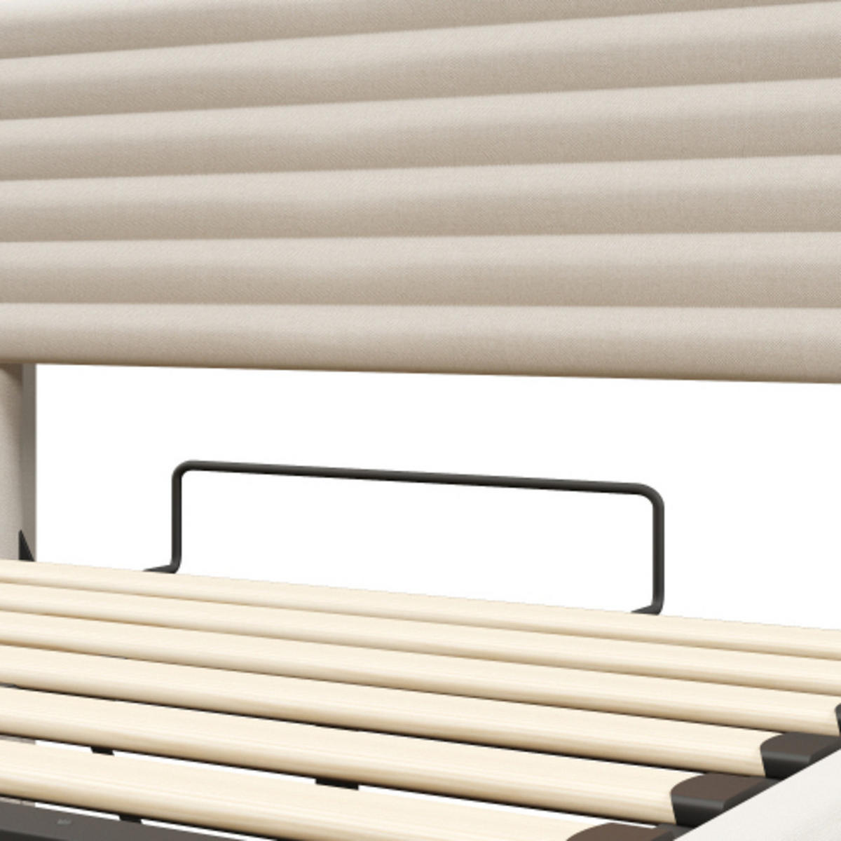 POLSTERBETT beige 218×142×113 cm aus Leinen-Stoff mit Hydraulikbettkasten, zweiseitigen LED-Leisten - Beige, Textil (140/200cm) - Luhomfu