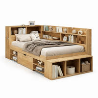 KINDERBETT 90/200 mit Stauraum, Regalen und kabelloser Aufladung in Natur - Naturfarben, Holzwerkstoff (90/200cm) - EVRYAE
