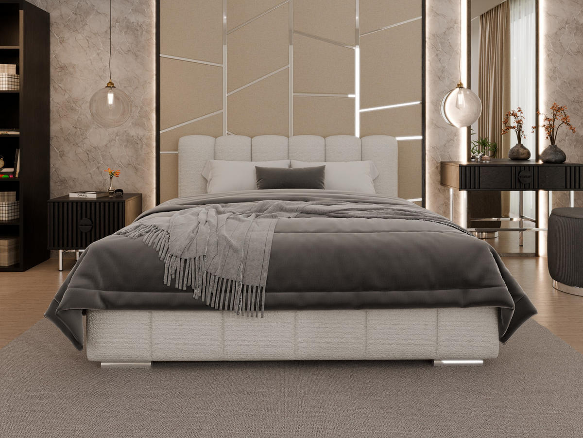 POLSTERBETT ZAIRA 160 x 200 cm mit Bettkasten und Lattenrost, 7-Zonen-Taschenfederkernmatratze CIRA (24 cm) – Taupe - Beige, Holz (120/206cm) - Panda Möbel