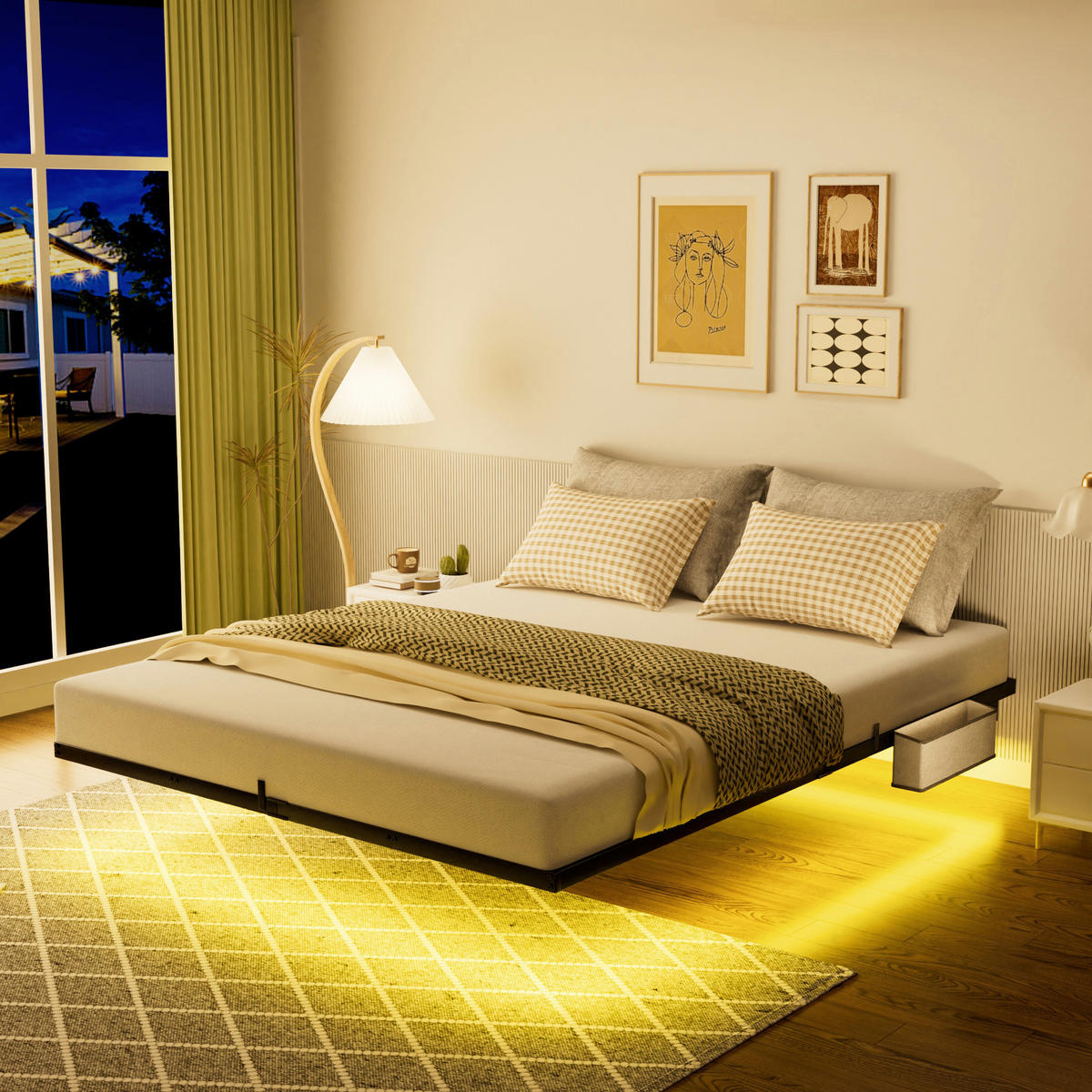 METALLBETT 140x200 cm LED schwarz - Schwarz, Metall (140/200cm) - Fortuna Lai