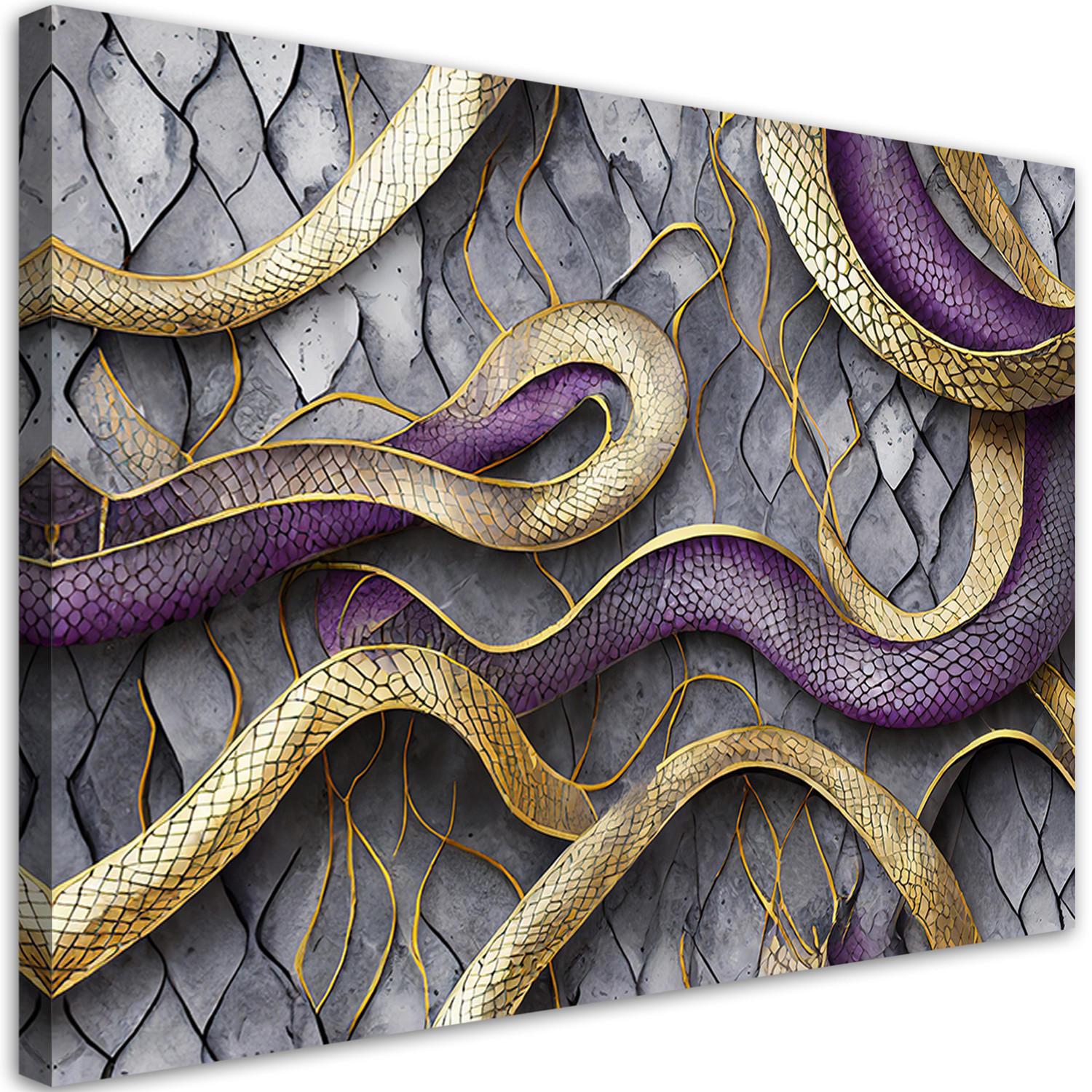 WANDBILD schlange textur glamour gold lila - Goldfarben, Textil (60/40cm) - Feeby