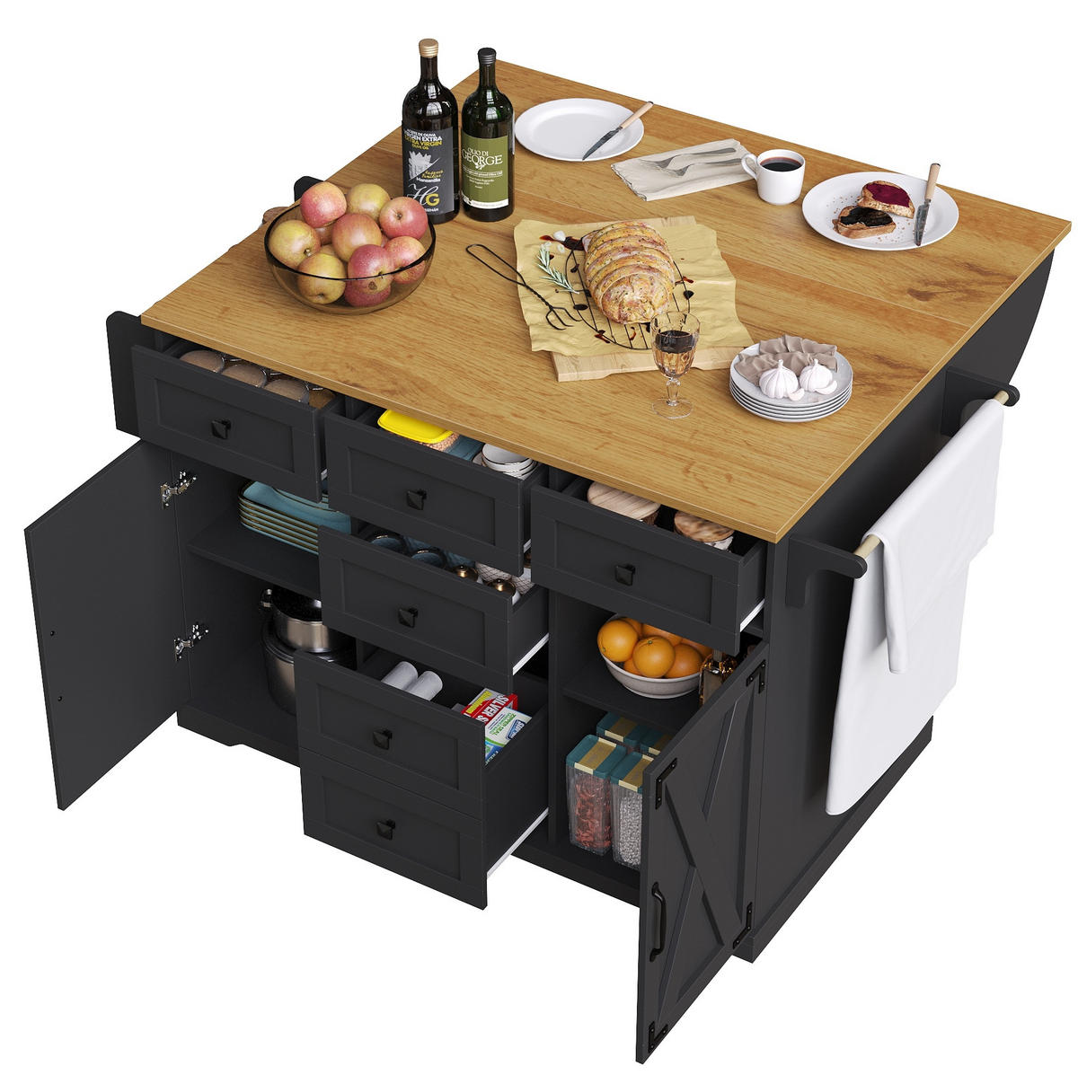 KÜCHENINSEL klappbar 147 x 70 x 93 cm Schwarz - Schwarz, Metall (70/93/147cm) - Beauniv