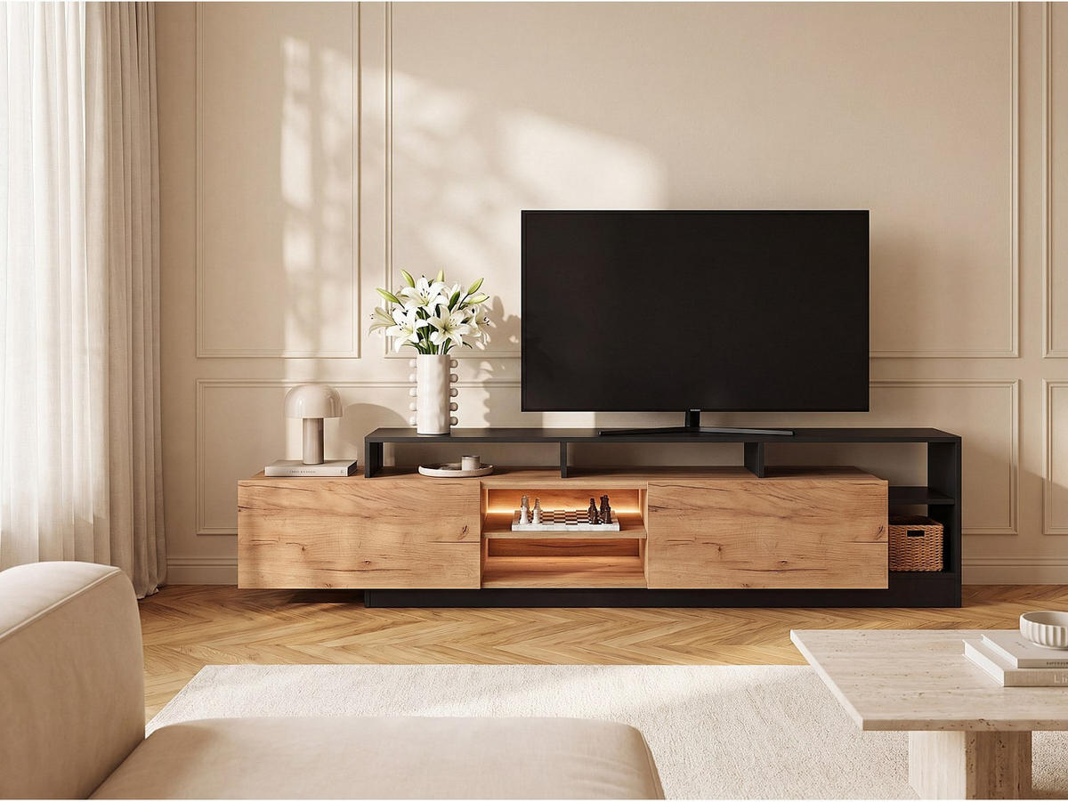 TV-BOARD - 192.4 cm x 43.6 cm - holz - anthrazitgrau, naturfarben hell Idesia - Anthrazit/Naturfarben, Holz (192.4/47.8/43.6cm) - Vente-Unique