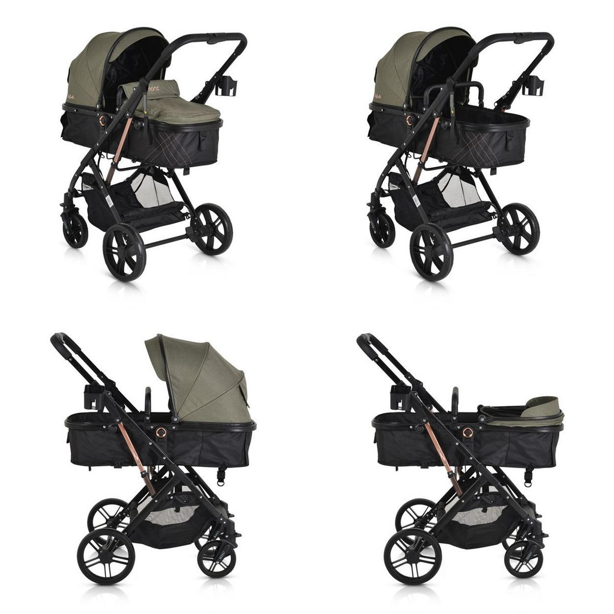 KINDERWAGEN Rafaello 2 in 1 grün mbaubar, Sportsitz, Fußabdeckung, Tasche - Grün, Metall (96/59/109cm) - Moni