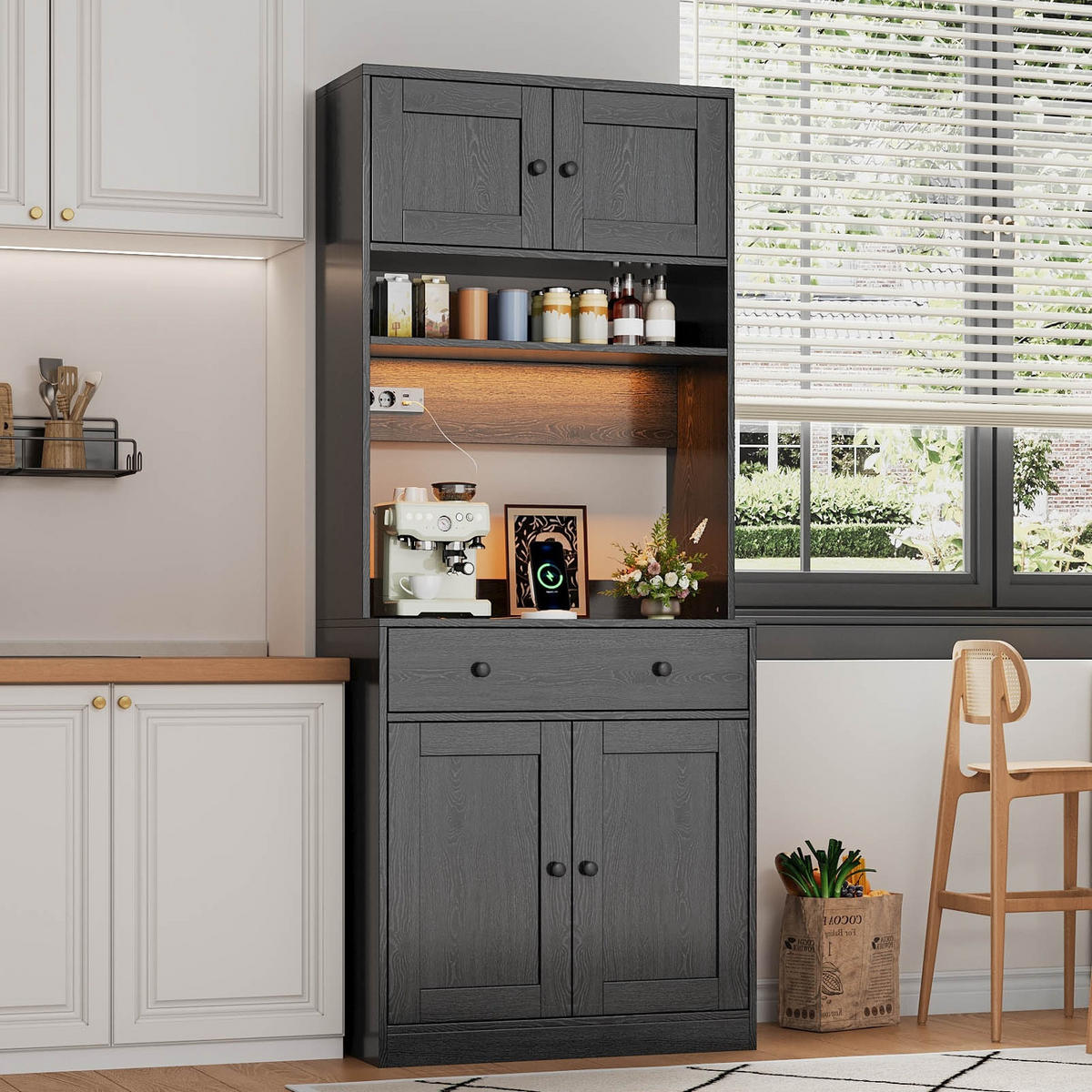 KÜCHENSCHRANK 72/180/40 cm MDF Schwarz MIT STECKDOSE UND LED-BELEUCHTUNG für Küche und Esszimmer - Schwarz, Holzwerkstoff (40/180/72cm) - Rolipo
