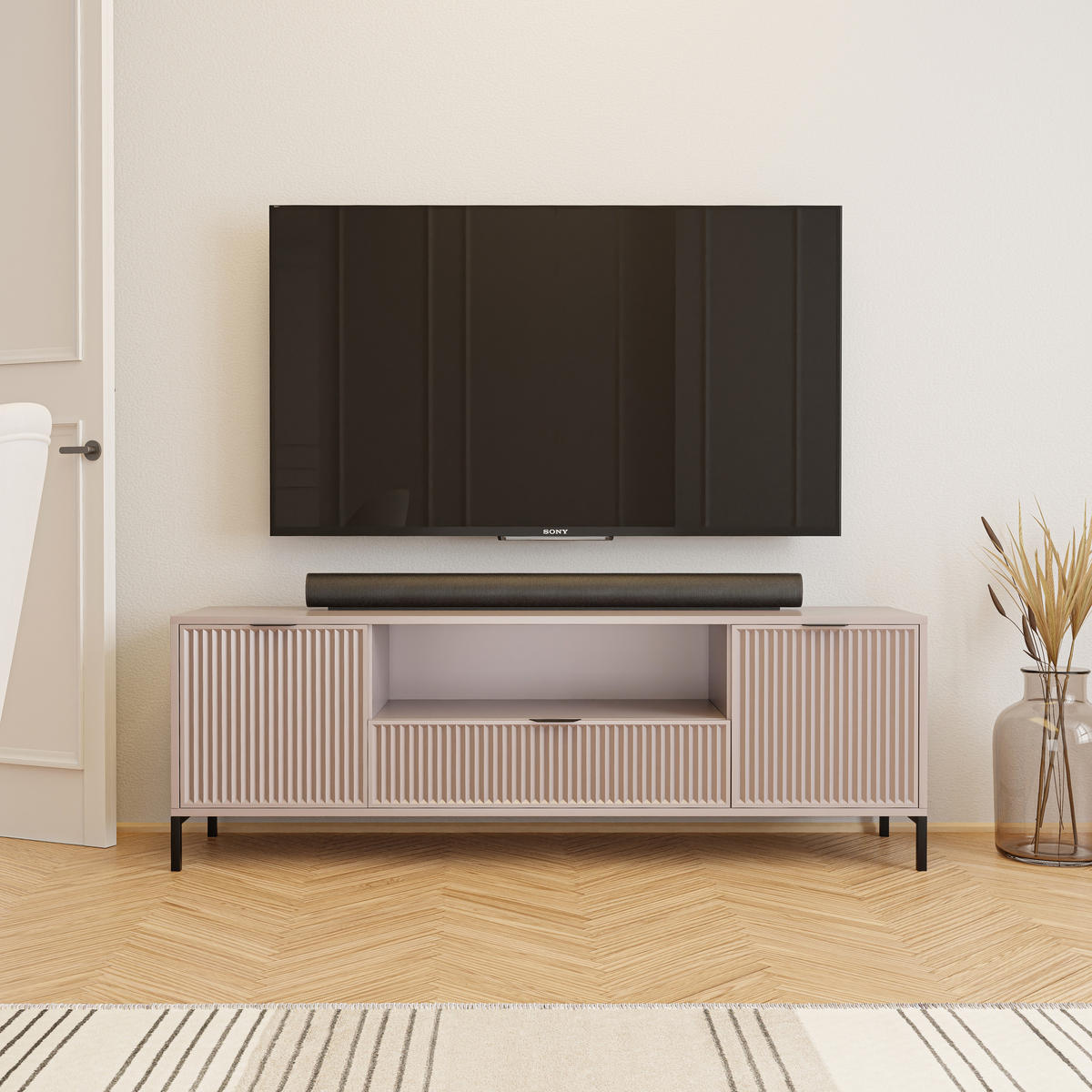 TV-LOWBOARD WAVE 165 cm Cashmere - Beige, Holzwerkstoff (165.3/56.1/40.6cm) - Idohome