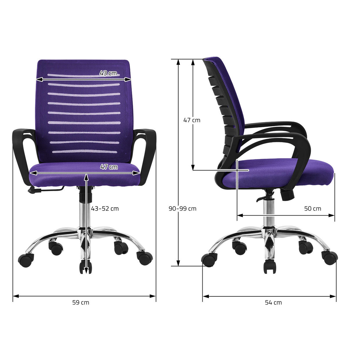 SCHREIBTISCHSTUHL Classic lila - Violett, Metall (54/99/59cm) - ML-DESIGN