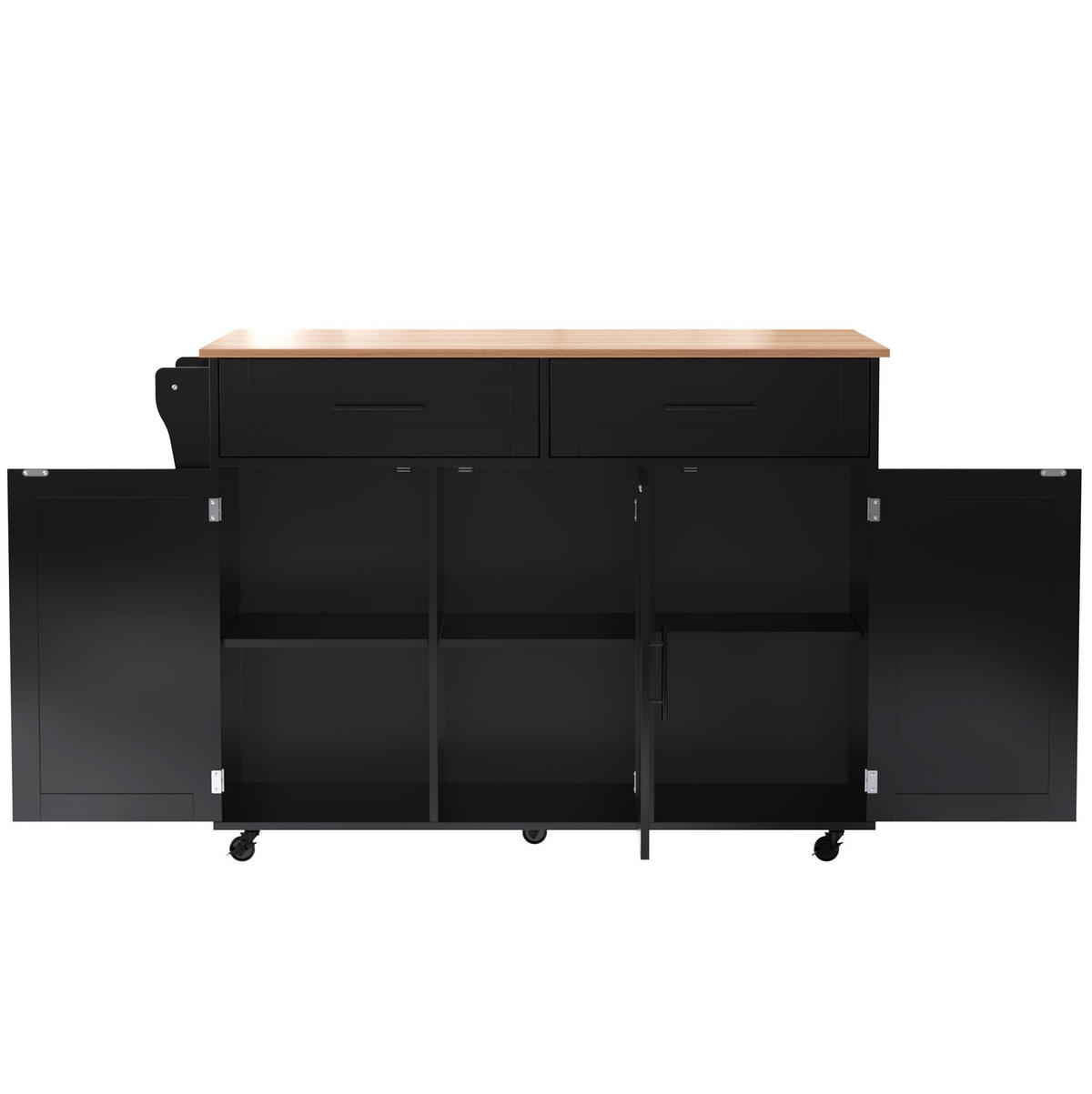 KÜCHENINSEL 129/71/91,5 cm schwarz natur mit Klappplatte und Rollen - Schwarz, Holzwerkstoff (129/91.5/71cm) - OKWISH