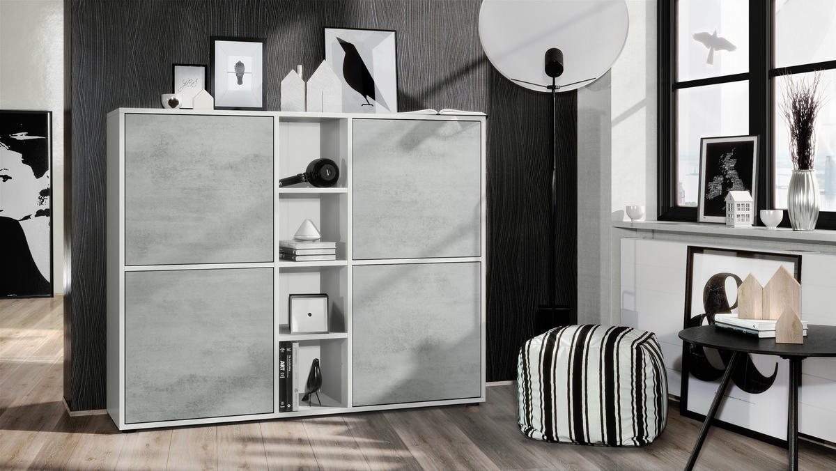 HIGHBOARD Cuba Türen in Beton Oxid Optik - Hellgrau, Holzwerkstoff (130.5/105.5/35.5cm) - Vladon