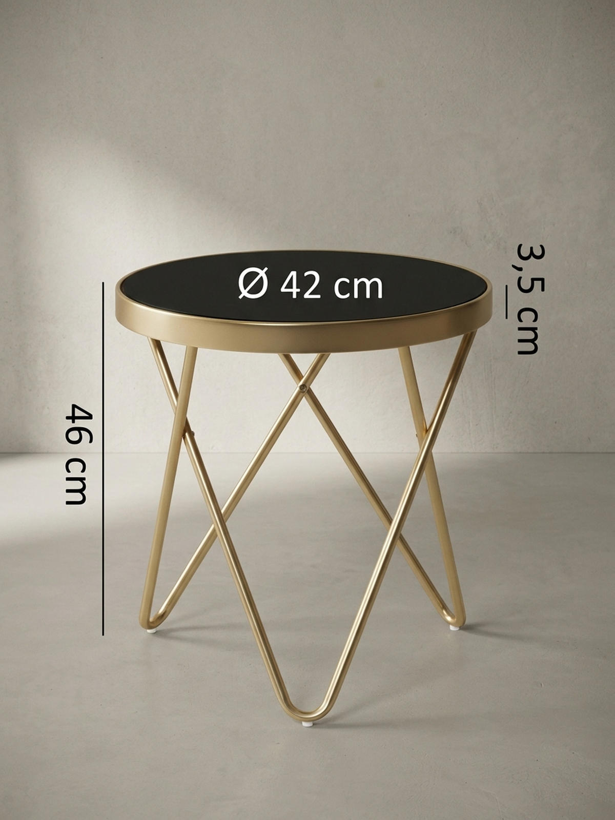 BEISTELLTISCH Glas Kupfer V-Gestell 70er-Jahre Design, Gold 42x42x46 cm - Goldfarben, Glas/Metall (42/42/46cm) - KADIMA DESIGN