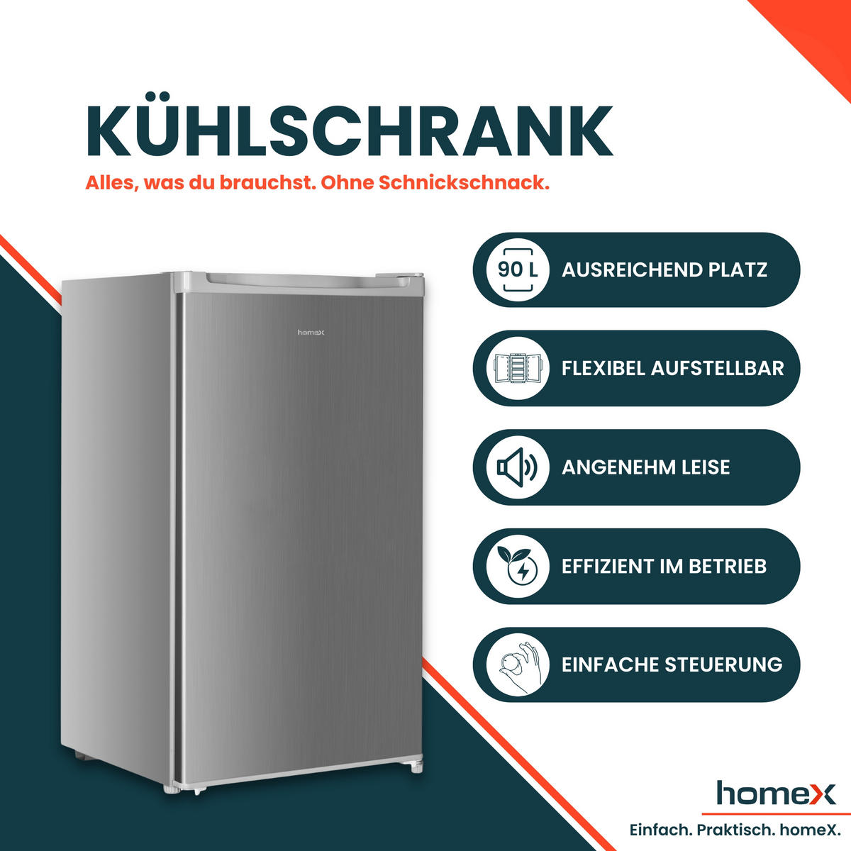 KÜHLSCHRANK CS0881-S ohne Gefrierfach klein - 90L Nutzinhalt, freistehend, kompakt, silber - Silberfarben, Glas/Kunststoff (47.5/85/44.5cm) - homeX
