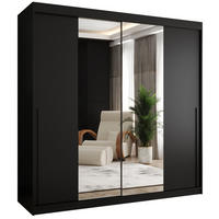SCHIEBETÜRENSCHRANK mit Spiegel 200 cm Breite, schwarz, mit schwarzem Griff - Schwarz, Holzwerkstoff (200/200/62cm) - Home Collective