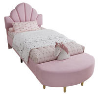 POLSTERBETT aus Samt 90x200 cm Rosa mit Bettbank, Samtkopfteil und weicher Antikollisionskante - Rosa, Textil (90/200cm) - Modfu