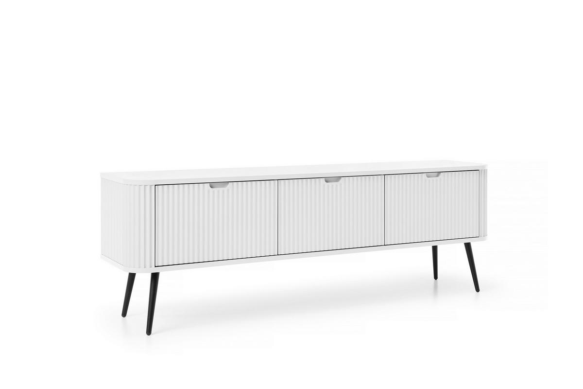 TV-SCHRANK "NOVA" Weiß 154x39x56cm Geriffelt Regal, 2-Türen, Schublade, Schwarze Beine - Schwarz/Weiß, Holzwerkstoff/Kunststoff (168/56/39cm) - DomoHome