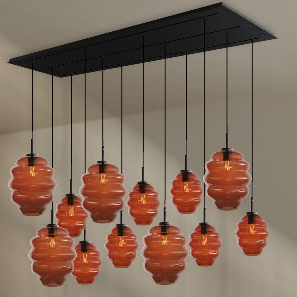 HÄNGELEUCHTE Echos 12-flammig Braun Ø 18/25cm - Schwarz/Braun, Glas (18/18/20cm) - s.luce