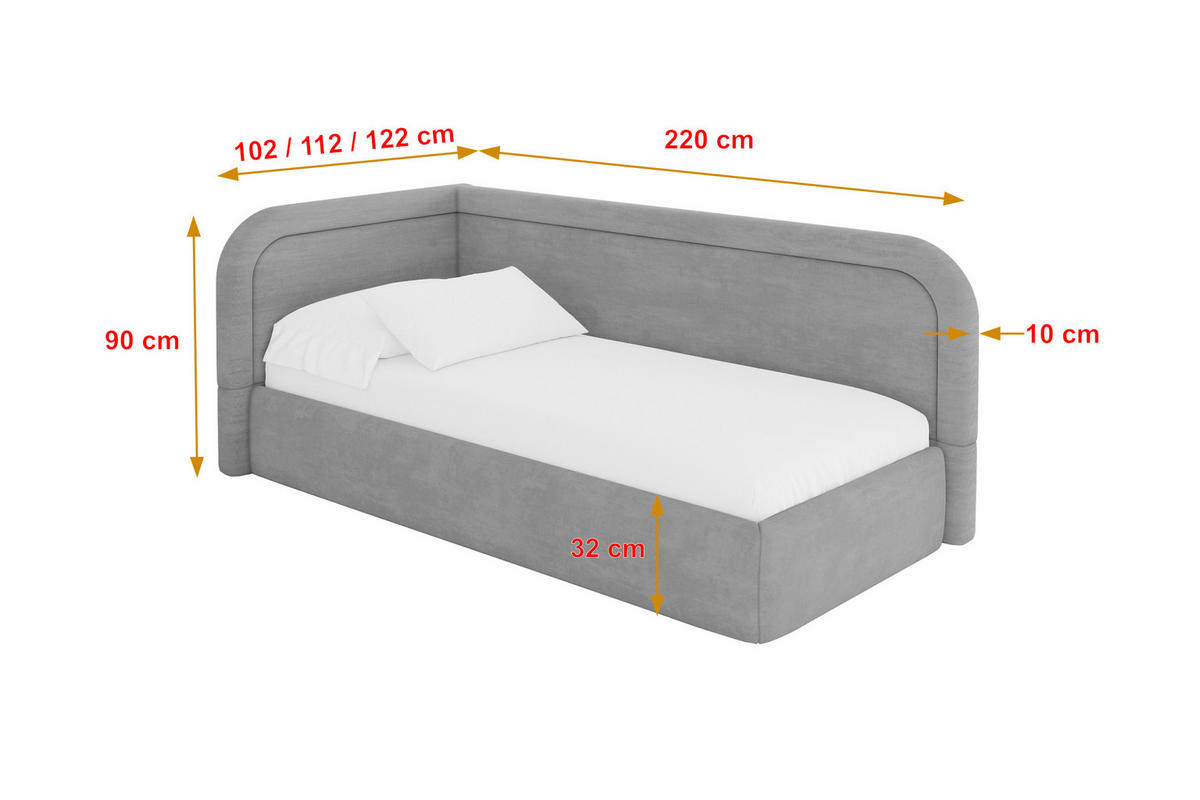 EINZELLBETT Jugendbett mit Bettkasten, Rechts - JOVY 100x200 Grau - Silberfarben, Holzwerkstoff/Textil (100/200cm) - ALTDECOR