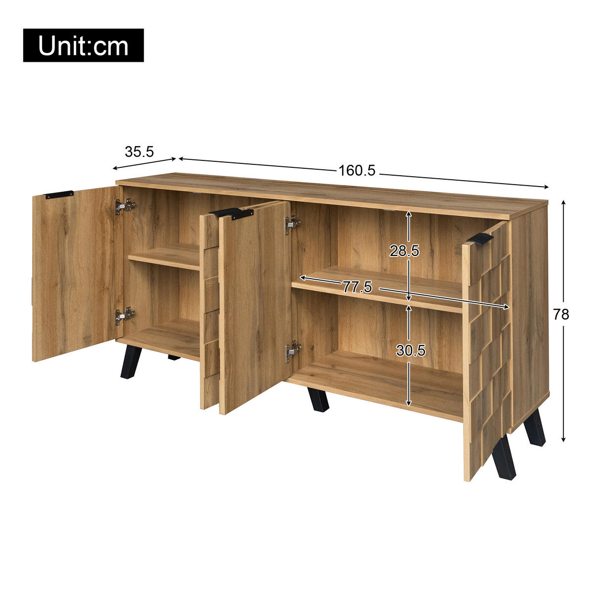 SIDEBOARD 160.5/35.5/78 cm Holzfarbe aus Spanplatte mit 4 Türen - Naturfarben, Holzwerkstoff (35.5/78/160.5cm) - OKMYHOME