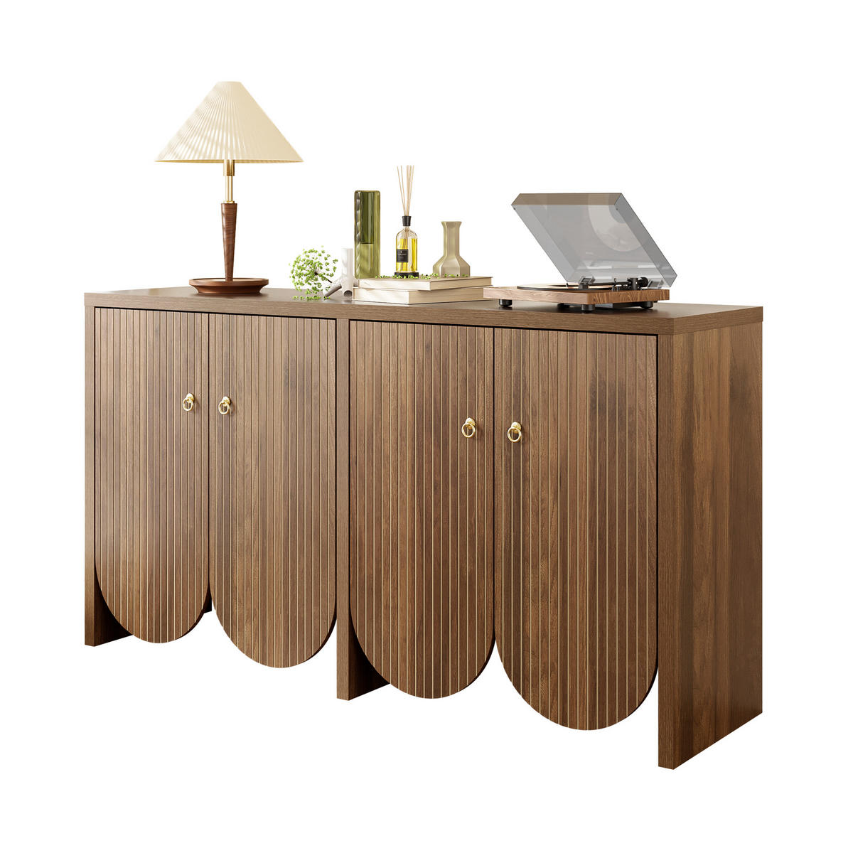 SIDEBOARD 147x40x80 Walnuss 4 Türen Verstellbare Böden Alugriffe - Naturfarben, Holzwerkstoff (40/80/147cm) - FLIEKS