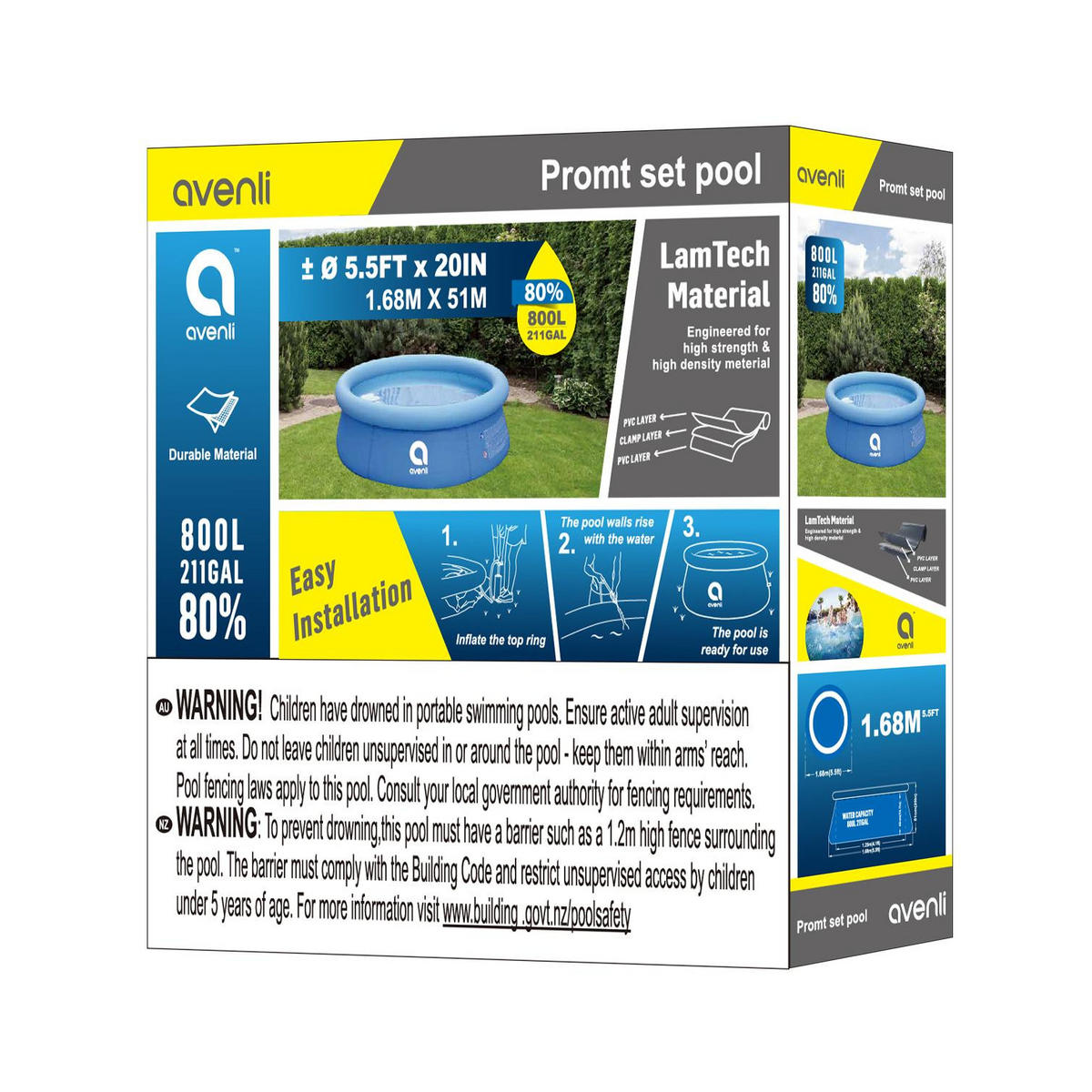 POOL Planschbecken Prompt Set 168x51cm Quick-Up - Blau, Kunststoff (168/168cm) - Avenli