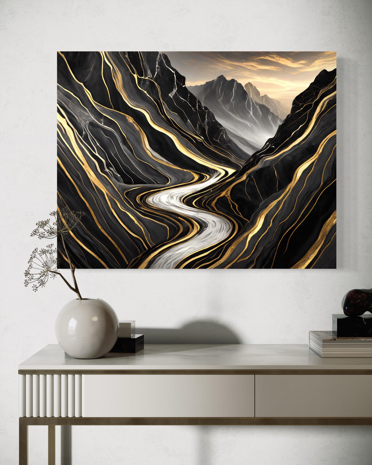 WANDBILD abstrakte landschaft - Schwarz, Textil (60/40cm) - Feeby