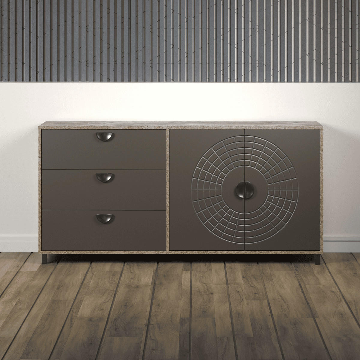 SIDEBOARD mit 2 türen und 3 schubladen - fusion 176/42/86 cm - Eschefarben, Holzwerkstoff (42/86/9cm) - Calicosy