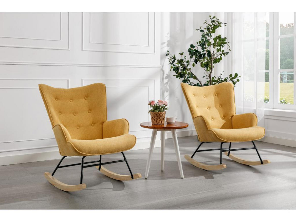 SCHAUKELSESSEL - melierter Stoff - Senfgelb - ELMINA II - Gelb, Textil (68/91/86cm) - Vente-Unique