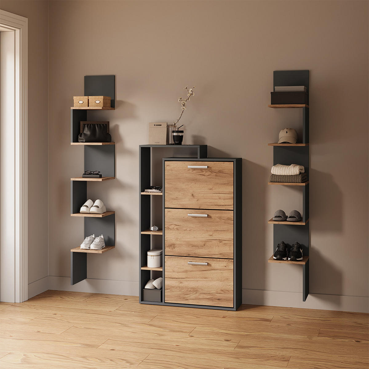 ECKREGAL Vesuvio Anthrazit 28 x 175.4 cm 2er Set - Anthrazit, Holzwerkstoff (28/175.4/28cm) - Livinity®