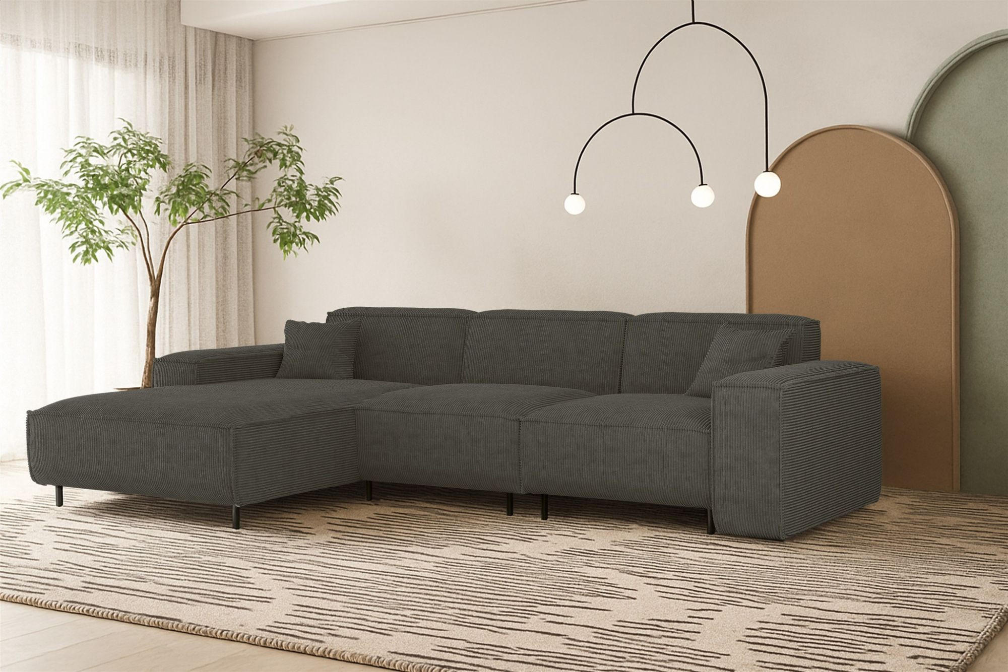 ECKSOFA Gloria In Scala - Anthrazit, Holzwerkstoff/Textil (165/266cm) - Fun Möbel