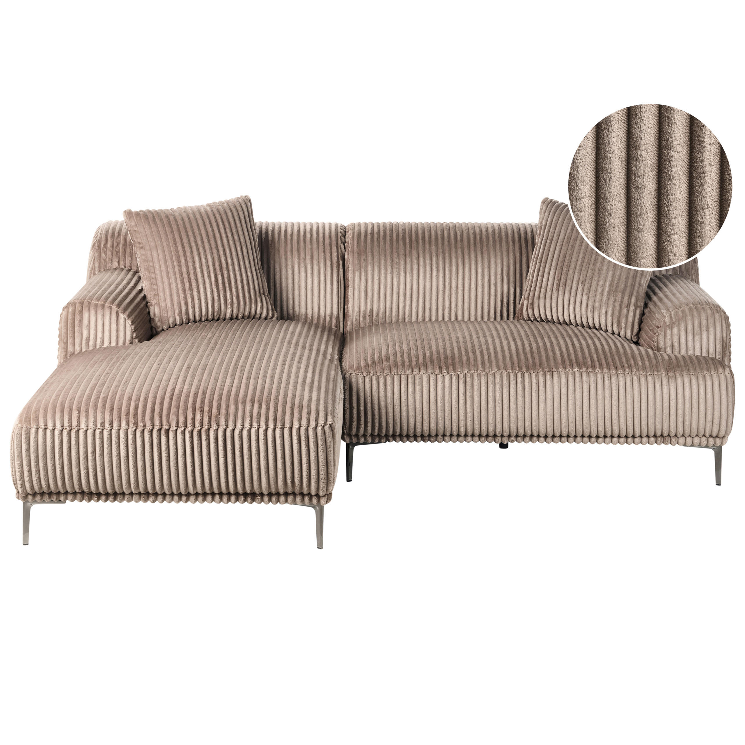 ECKSOFA Cord Hellbraun rechtsseitig Stenum - Hellbraun/Messingfarben, Textil (242/168cm) - Beliani
