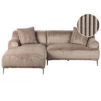 ECKSOFA Cord Hellbraun rechtsseitig Stenum - Hellbraun/Messingfarben, Textil (242/168cm) - Beliani