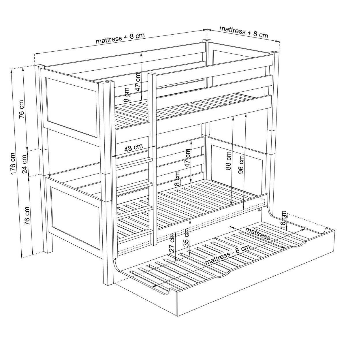 ETAGENBETT N02 mit Matratzenschublade Sonoma Eiche 120/190 - Sonoma Eiche, Naturmaterialien/Holz (120/190cm) - N-Wood