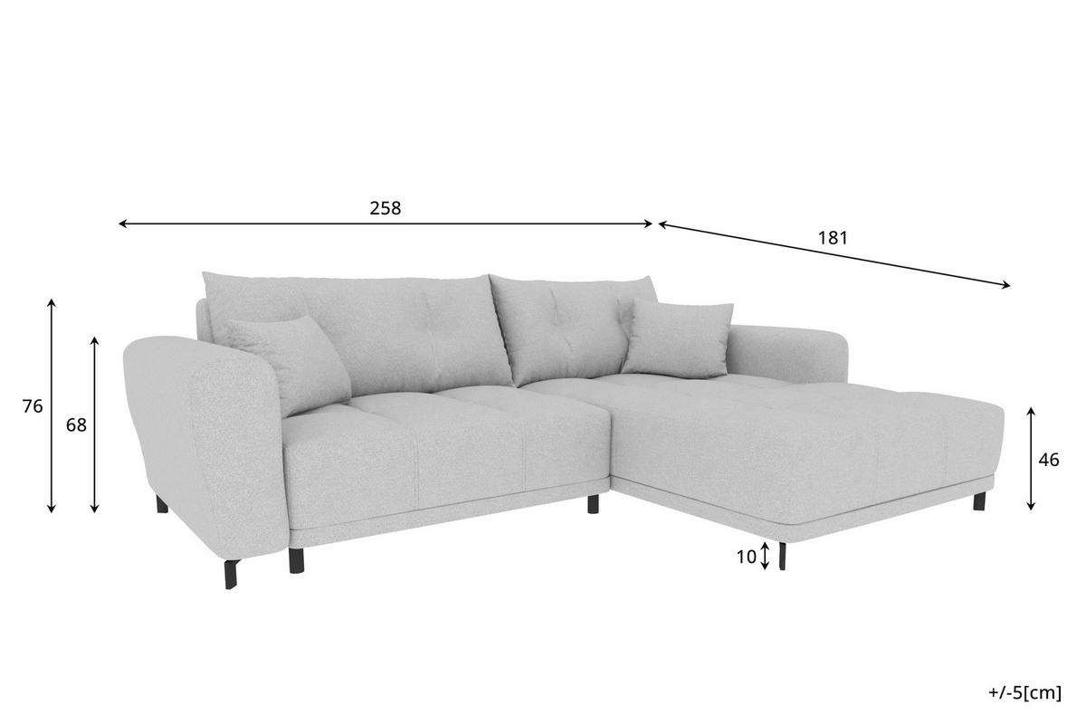 ECKSOFA Massimo Strukturstoff Salbeigrün inkl. Schlaffunktion Rechts - Salbeigrün/Schwarz, Textil/Metall (246/177cm) - 99rooms