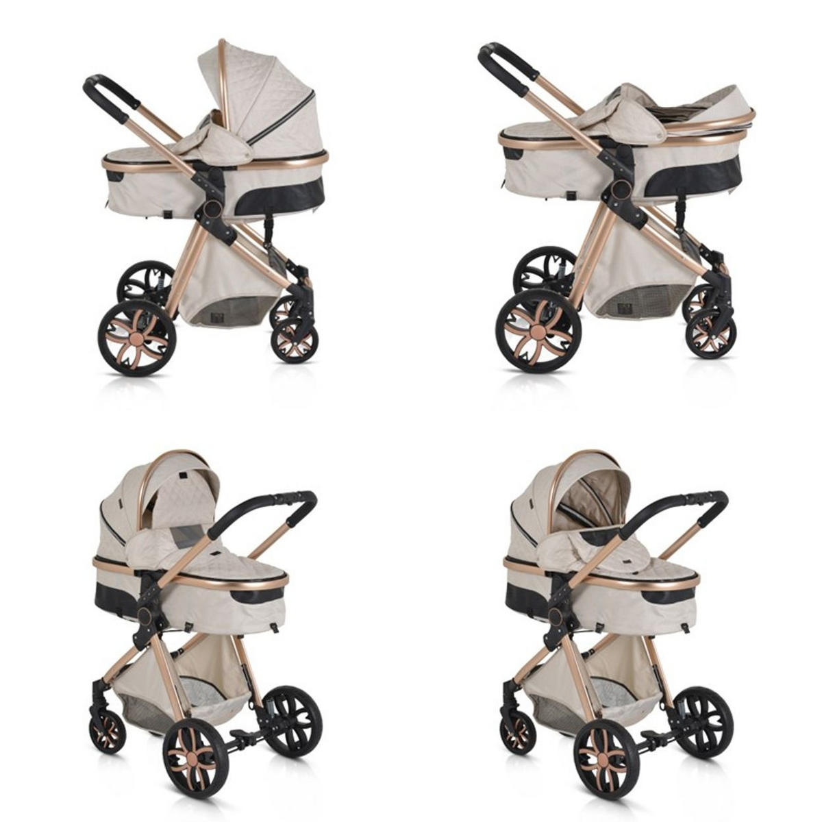 KINDERWAGEN Alma beige Sportsitz Tragetasche umbaubar Wickeltasche Sitz umkehrbar - Beige, Metall (90/60/120cm) - Moni