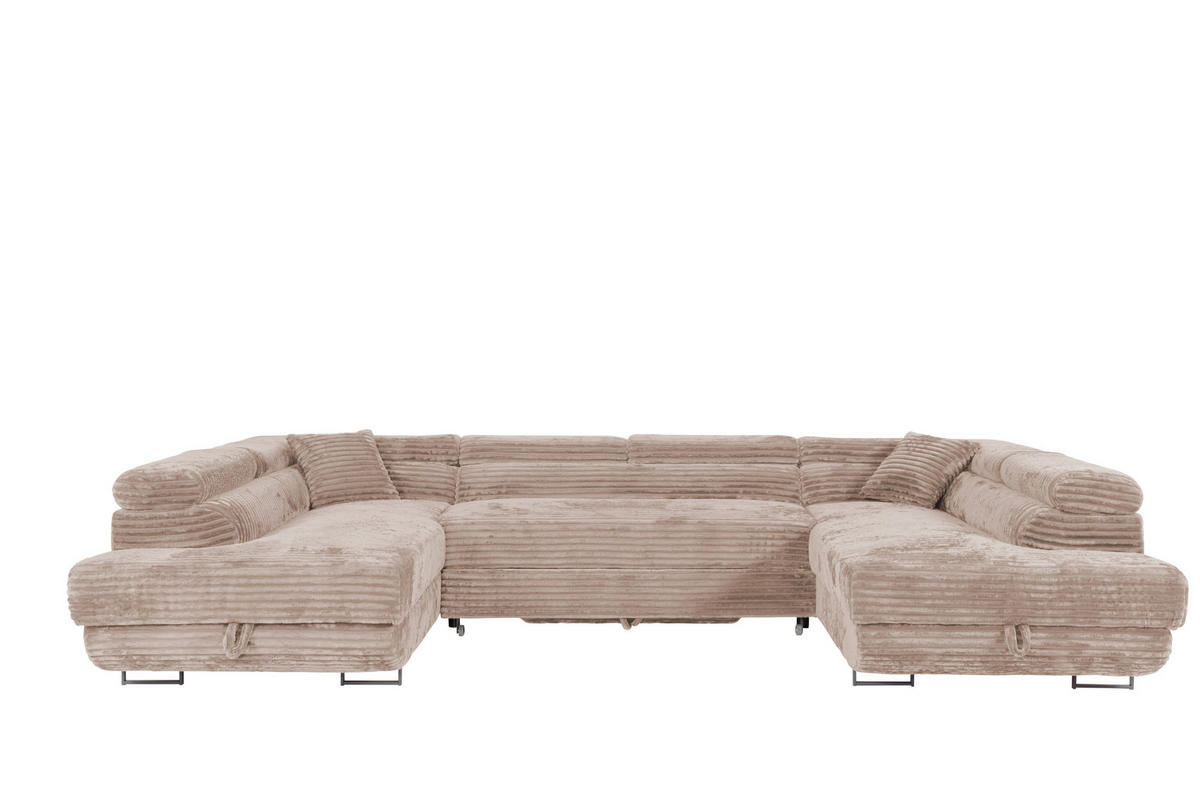 WOHNLANDSCHAFT SERENA U mit Stauraum, Beige - Beige, Textil (340/90/205cm) - KS Home Concept