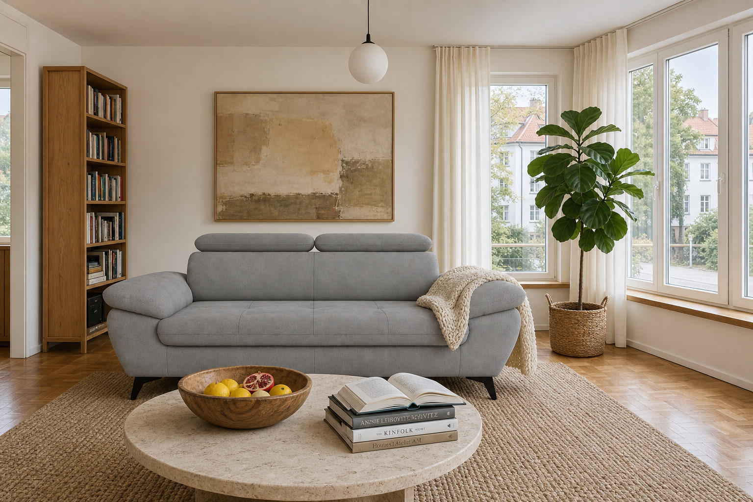 3-SITZER Karlstad Chenille Grau verstell. Kopfstützen B 215 cm - Grau, Kunststoff/Textil (215/84/100cm) - foamnova