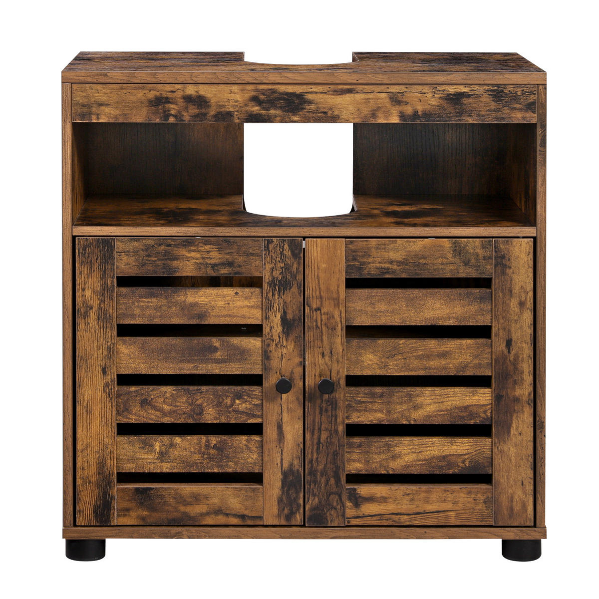 WASCHBECKENUNTERSCHRANK Holzoptik Metall Dunkelbraun Schwarz 60x30x63 cm - Dunkelbraun/Schwarz, Holzwerkstoff/Metall (60/63/30cm) - Begryf