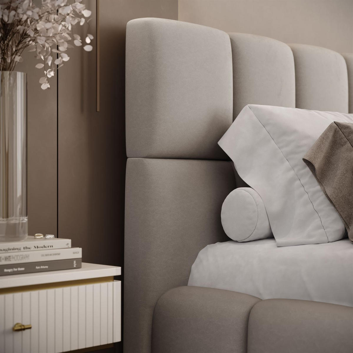 POLSTERBETT VENEZIA mit Bettkasten 120x200, Castel 80 - Greige, Textil (120/200cm) - Lookway