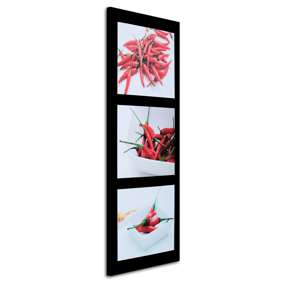 WANDBILD rote chilischoten auf schwarzem hintergrund - Rot, Textil (30/90cm) - Feeby