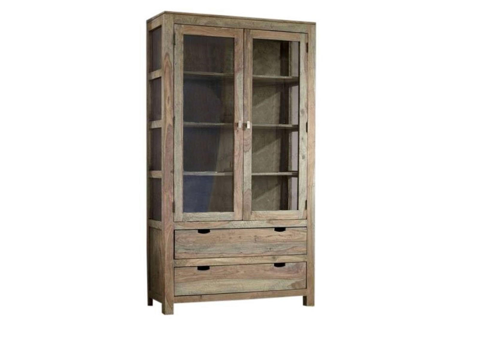 VITRINE Sheesham 110x45x200 grau geölt NATURE GREY #65 - Grau, Holz (110/200/45cm) - Massivmoebel24