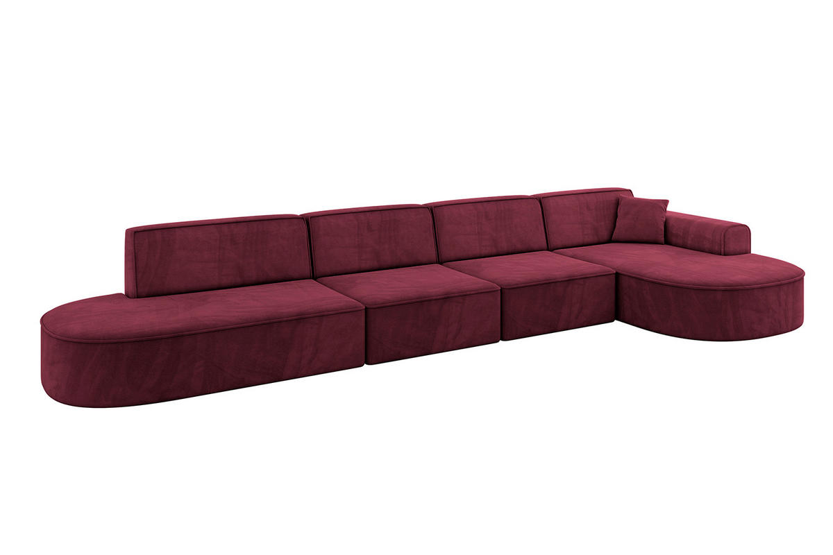 ECKSOFA Ottomane Rechts MARI-L3 - 413x171x79 cm Bordeaux Velours - Bordeaux/Schwarz, Holzwerkstoff/Kunststoff (171/413cm) - ALTDECOR
