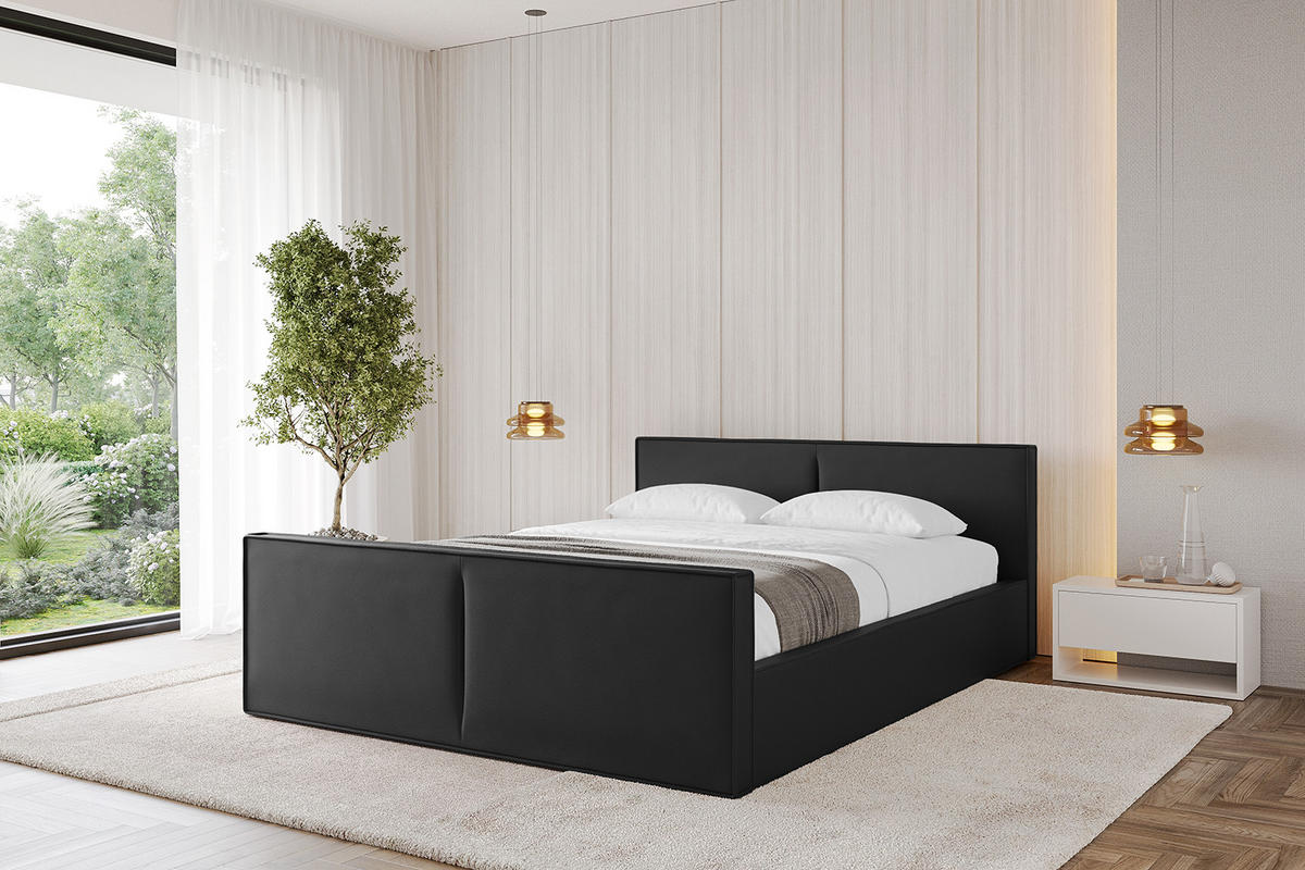 POLSTERBETT mit Bettkasten, Fußteil und Lattenrost, Boxbett ohne Matratze - TIVON-Z-V1 120x200 Schwarz Kunstleder - Schwarz Hochglanz, Holzwerkstoff/Textil (120/200cm) - ALTDECOR