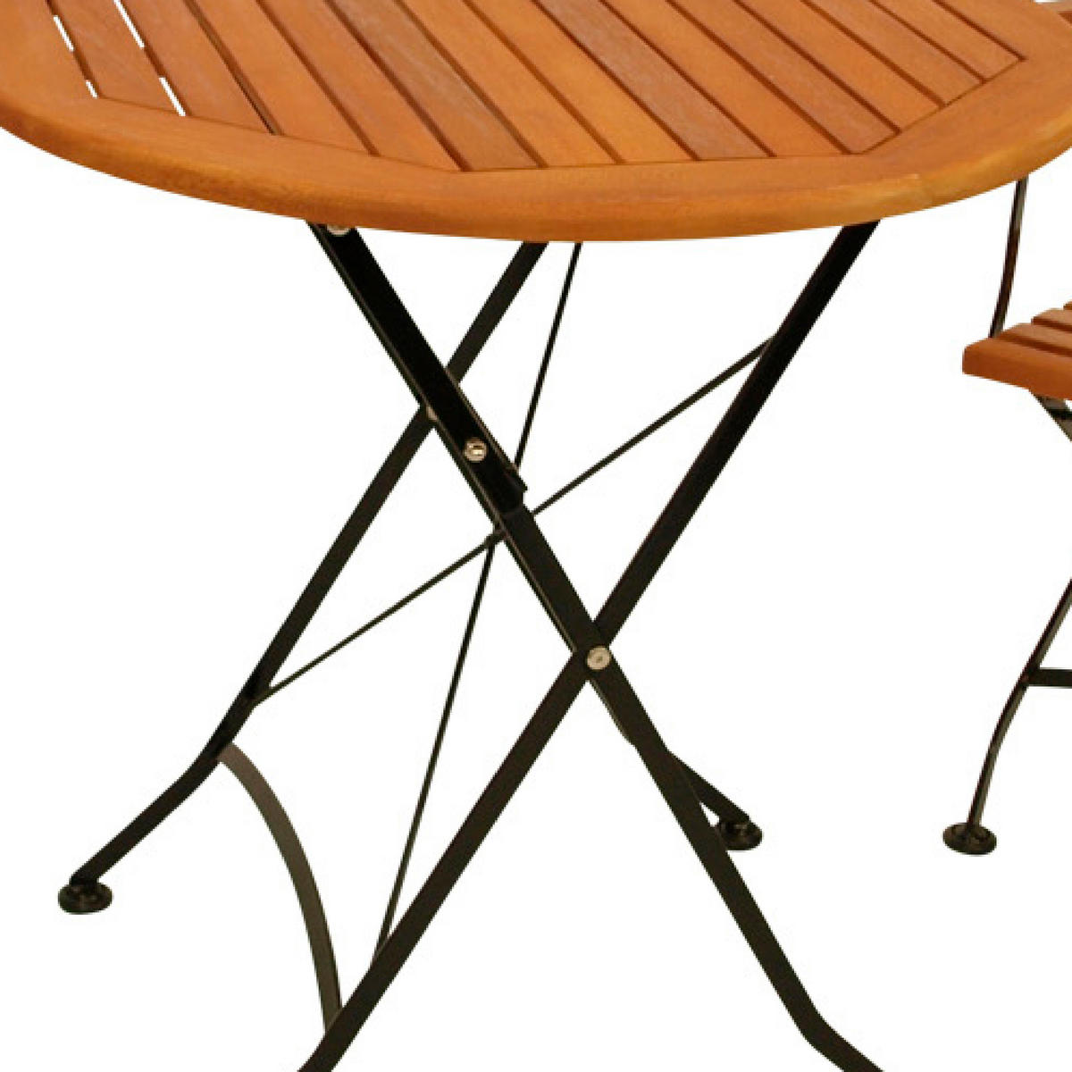 GARTENESSGRUPPE Bad Belzig - 3-teilig (2x Armlehnensessel, 1x Tisch 75x75cm), Gestell Flachstahl schwarz, Latten Eukalyptusholz, - Schwarz, Metall - TPFGarden