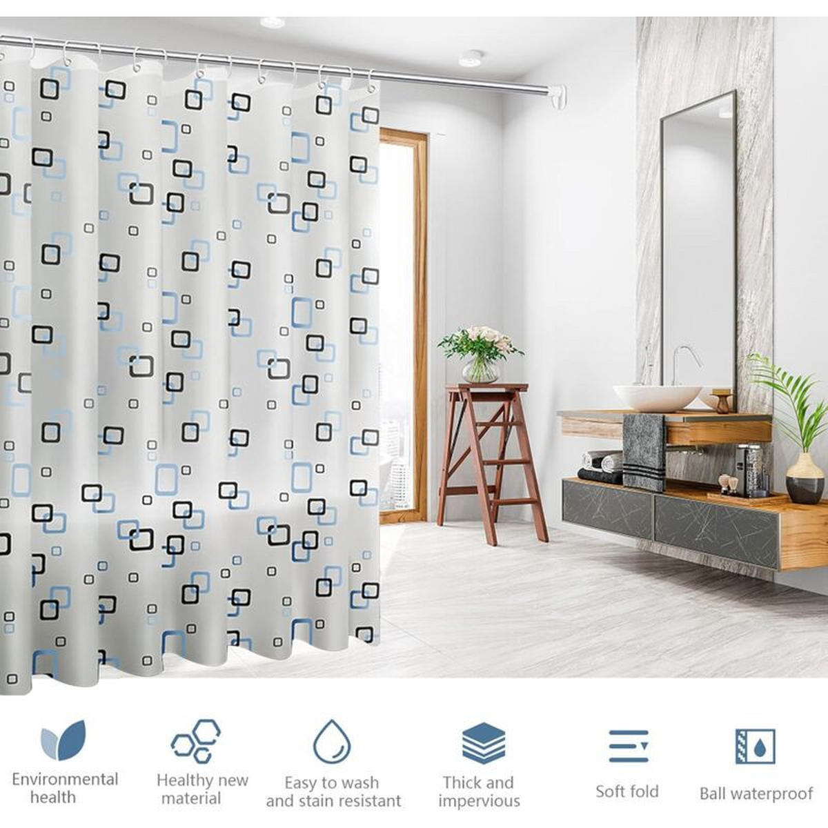 DUSCHVORHANG Einlage schimmelresistent antibakteriell mit Haken und Schlaufen - Multicolor, Textil (200/200cm) - MCBOSON