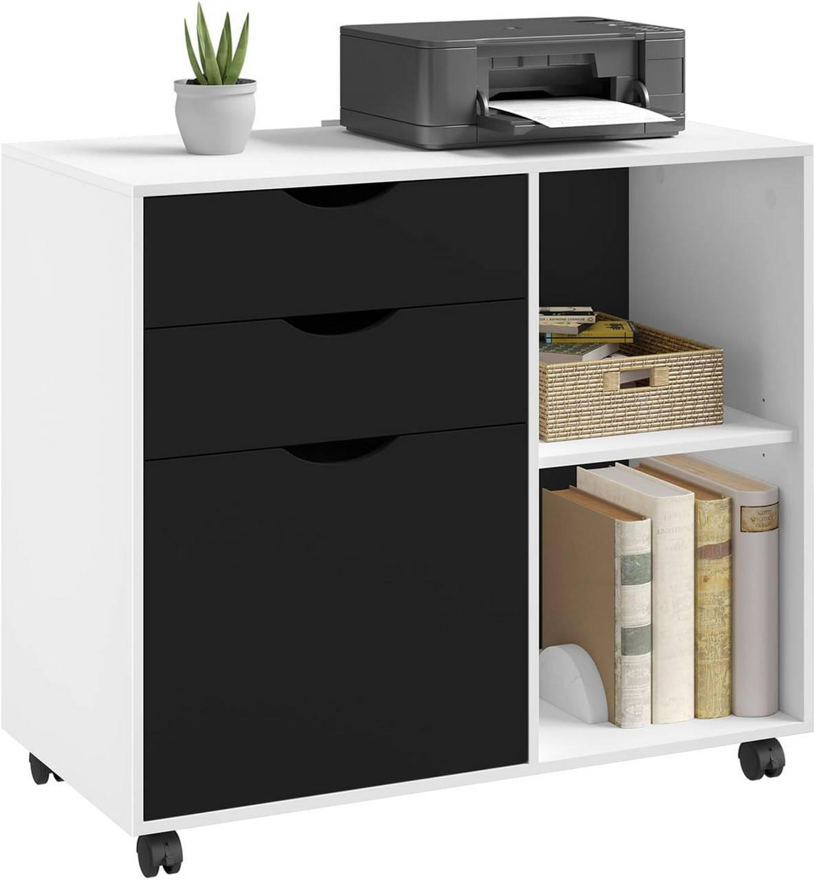 ROLLCONTAINER mit 3 Schubladen,5 Rollen, Weiß+Schwarz - Schwarz/Weiß, Holzwerkstoff (80/69.5/39.5cm) - Woltu