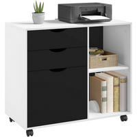 ROLLCONTAINER mit 3 Schubladen,5 Rollen, Weiß+Schwarz - Schwarz/Weiß, Holzwerkstoff (80/69.5/39.5cm) - Woltu